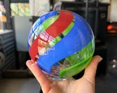 Green, Blue, Red "Glassies" Blown Glass Float: Twist Stripe Decor Ball, 4.75" Orb - Avalon Glassworks