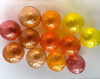 Sunrise Colors, Set of 12 Hand Blown Glass Balls, Interior Design Garden Art Pond Floats Peach Orange Pink Yellow Spheres, Avalon Glassworks