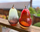 Harvest Centerpiece: Set of 2 Blown Glass Pear Sculptures, 7" Decorations - Avalon Glassworks