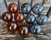 Smoke and Brown Glass Floats, Set of 10 Small Transparent 2.5" Garden Spheres, Floating Outdoor Indoor 1980s Decor, Avalon Glassworks