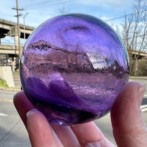 Single Float, Amethyst Purple 2.75" Hand Blown Glass Decorative Ball Small Transparent Interior Design Sphere Garden Orb, Avalon Glassworks