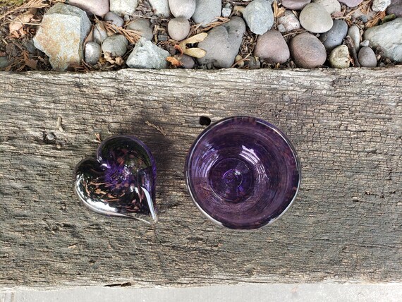 Purple Gold Glass Desk Accessory Set With Heart Paperweight Etsy