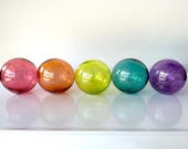 Pink Green Jewel Tone Glass Ball Set: 5 Coastal Decor Floats, 2.5" Orbs - Avalon Glassworks