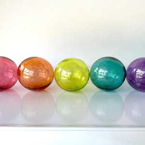 Pink Green Jewel Tone Glass Ball Set: 5 Coastal Decor Floats, 2.5" Orbs - Avalon Glassworks
