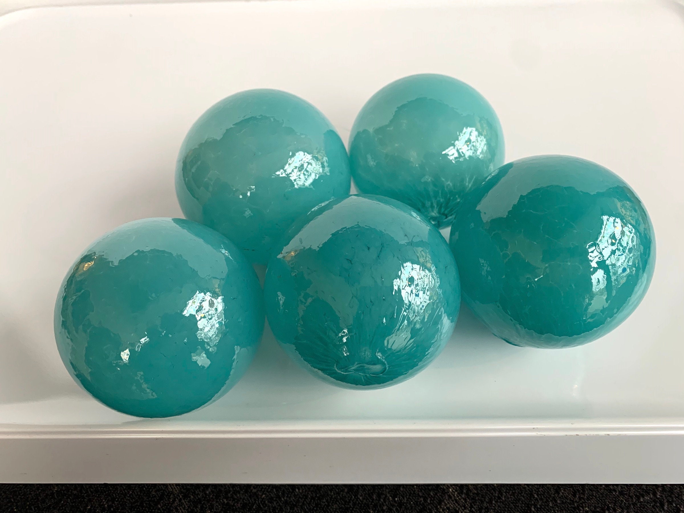 Turquoise Blown Glass Balls Set of 5 Opaque Light Blue Etsy