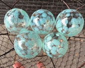 Jade Green Spot Glass Balls, Set of 5 Small Hand Blown Floats Decorative Outdoor Garden Art Pond Spheres Interior Design, Avalon Glassworks