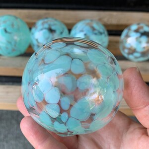 Jade Green Spot Glass Balls Set of 5 Small Hand Blown Floats image 8