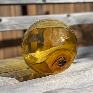 Transparent Amber Replica Fishing Float: 4.75" Blown Glass Decor Ball - Avalon Glassworks