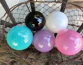 Turquoise Pink Blown Glass Balls, Set of 5 Floats, Purple Black White, Interior Design Spheres, Outdoor Garden Art Decor, Avalon Glassworks