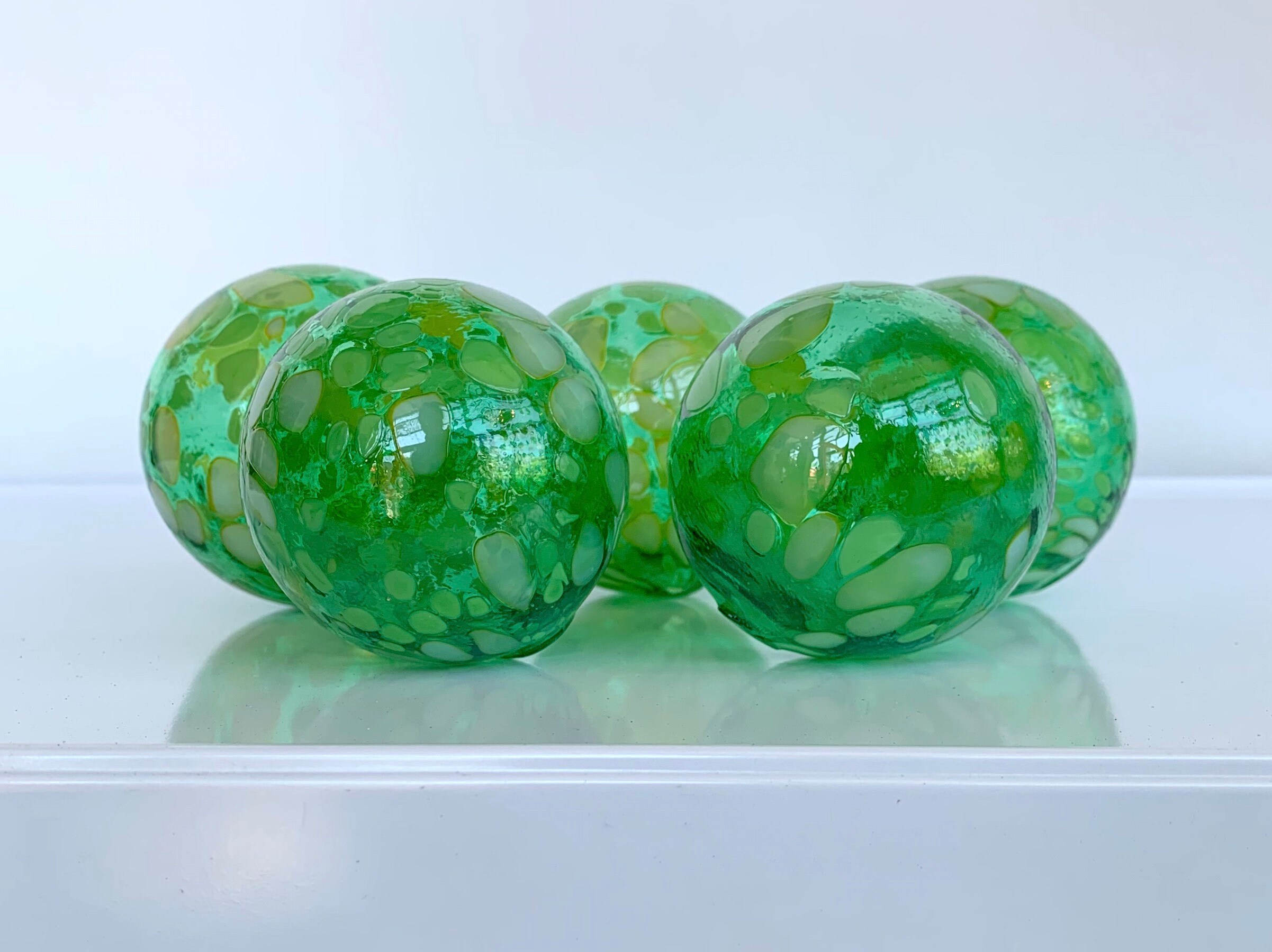 Emerald Green Spot Glass Balls Set of 5 Small Hand Blown Pond Etsy