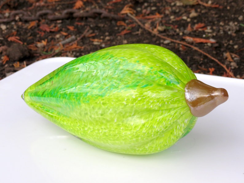 9 Long Decorative Gourd Avalon Glassworks Bright with Brown Stem Green Glass Cocoa Pod Cacao Bean Cacao Chocolate Industry Award