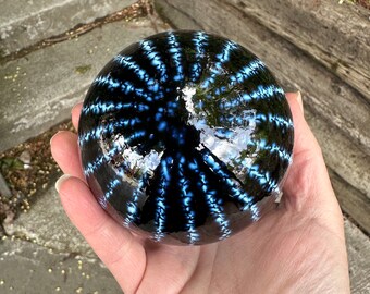 Black and White Glass Float, 3.25" Decorative Hand Blown Ball, Outdoor Garden Orb Coastal Nautical Interior Design Sphere, Avalon Glassworks