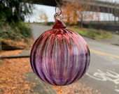 Pink and Purple Ombre Ornament, 3" Hand Blown Glass Sun Catcher, Cranberry & Amethyst Two-Tone Christmas Decoration, Hook, Avalon Glassworks