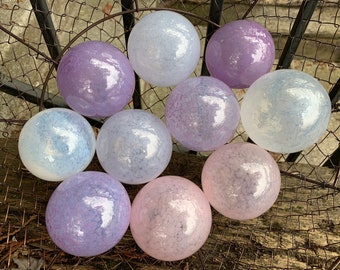 Lavender Purple Pink White, Set of 10 Blown Glass Garden Balls, 2.75" Floats, Outdoor Art Decor, Interior Design Spheres, Avalon Glassworks