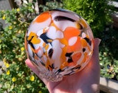 Goldfish Float, 4.25" Blown Glass Ball, Orange White Black Spot Koi Pond Garden Art Decorative Sphere Interior Design Orb, Avalon Glassworks