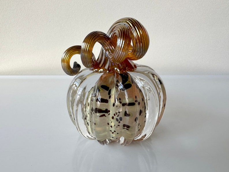 Gold Brown Spot Glass Pumpkin, Solid Paperweight 3 Decorative Autumn Squash Sculpture Table Mantel Thanksgiving Decor, Avalon Glassworks image 5