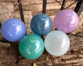 Cool Colors Blown Glass Floats, Set of Five Small Decorative Spheres, Garden Art Decor Pond Balls, Nautical Coastal, Avalon Glassworks