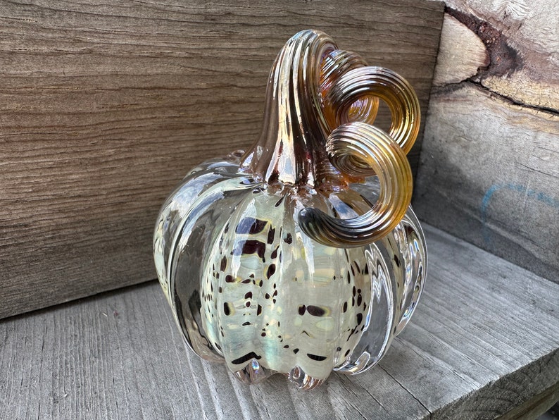 Gold Brown Spot Glass Pumpkin, Solid Paperweight 3 Decorative Autumn Squash Sculpture Table Mantel Thanksgiving Decor, Avalon Glassworks image 2