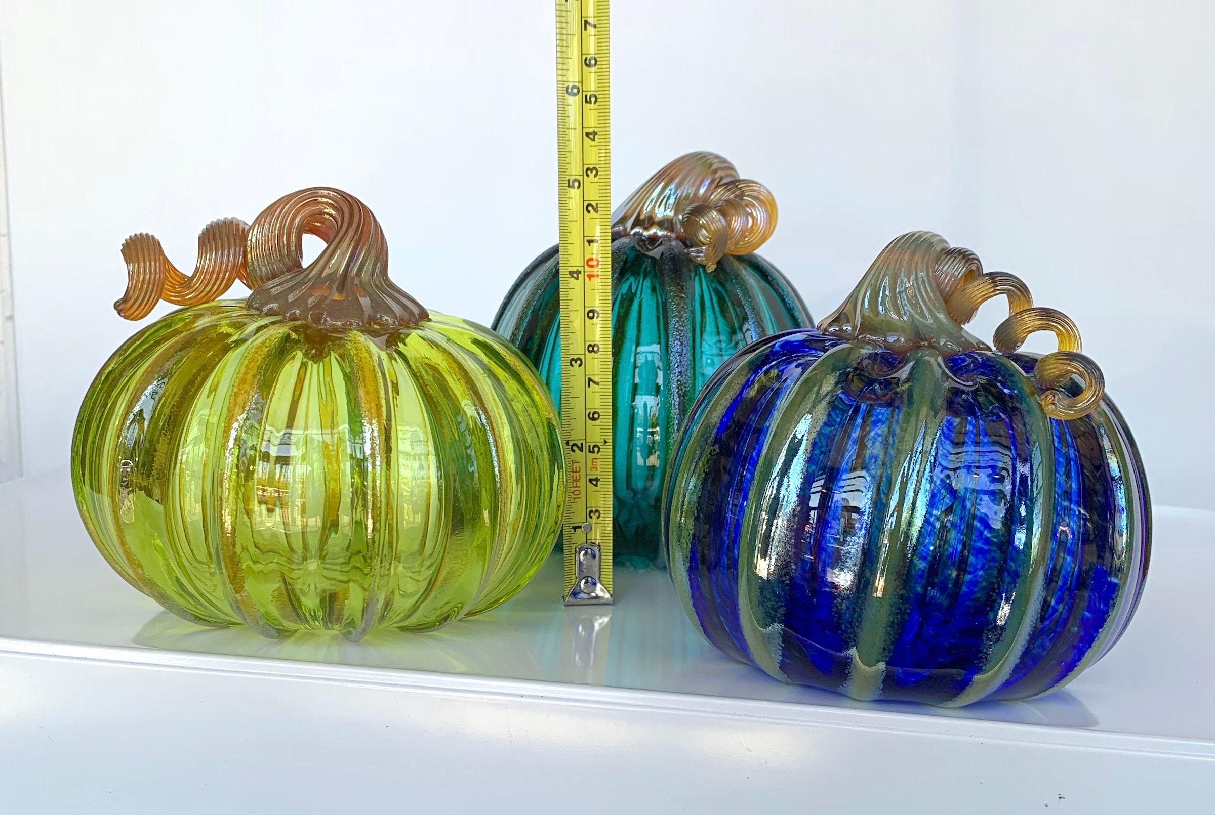 Aqua Blue Green Glass Pumpkins Set of Three 5 Blown - Etsy