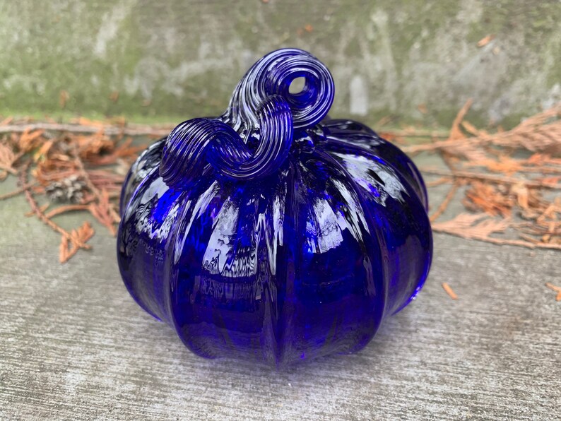Cobalt Blue Glass Pumpkin 4 Decorative Hand Blown | Etsy