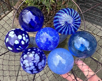 Japanese Glass Floats, Old Fish Net Buoys, Vintage Floats Once Used By  Fisherman In Japan, Assorted Sizes, Mix of Aquas & Greens