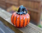 Blown Glass Pumpkin: Orange & Black, 3.75" Decoration - Avalon Glassworks