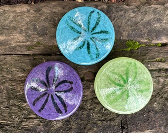 Glass Sand Dollars, Set of 3 Beach Paperweights, Turquoise Purple Green, Solid Sculptures, Coastal Art Sea Shell Decor, Avalon Glassworks