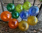 Colorful Glass Floats, Optic Ribs, Set of 10 Small Hand Blown Balls, Nautical Coastal Decor, Garden Orbs, Design Spheres, Avalon Glassworks