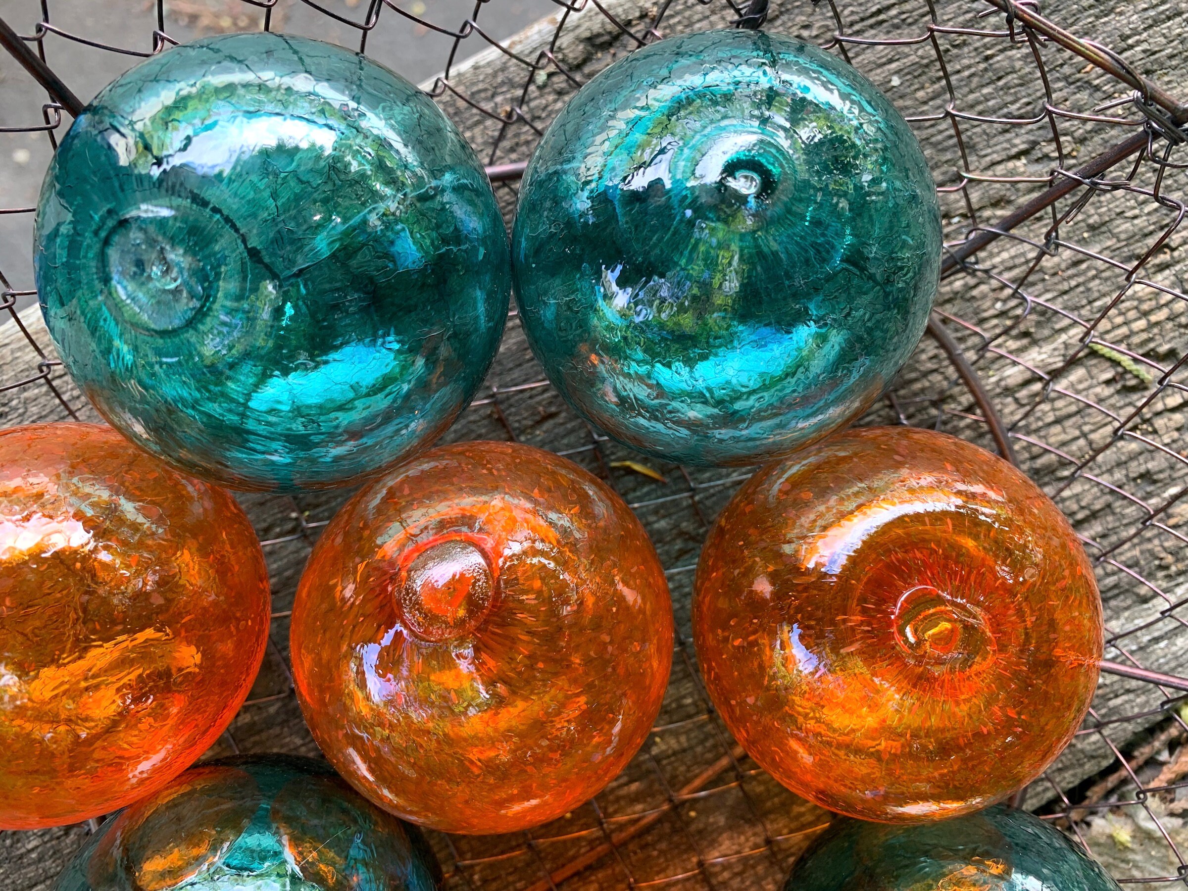 Orange and Teal Decorative Glass Balls Set of 8 Hand Blown Etsy