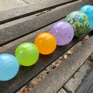 Spring Colors, Hand Blown Glass Floats Set of 6, Bright Green Turquoise Purple Yellow, Garden Art Balls, Floating Spheres, Avalon Glassworks image 5