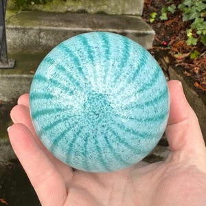Light Blue Turquoise Glass Float, 3.25&quot; Decorative Hand Blown Ball Outdoor Garden Orb Coastal Nautical Centerpiece Sphere, Avalon Glassworks