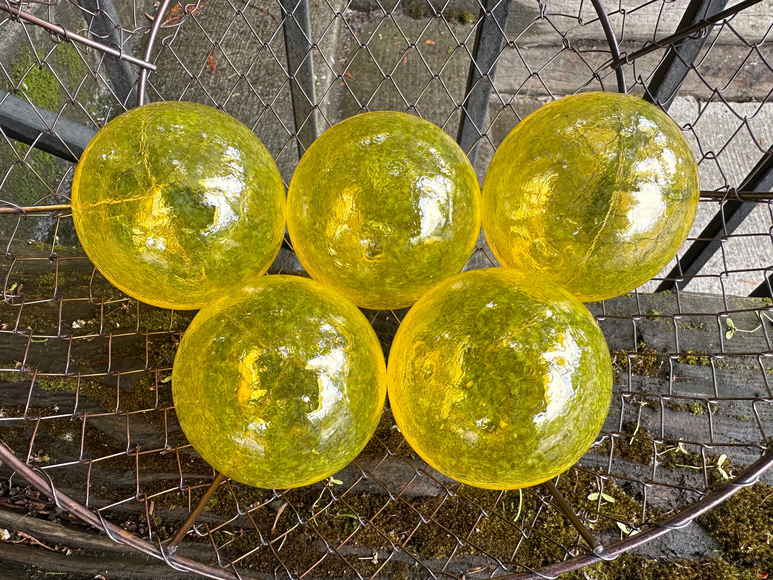 Yellow Blown Glass Floats Set Of 5 Decor Balls, 2.5" Orbs - Avalon Glassworks