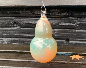 Pear Blown Glass Ornament, 4" Hanging Sun Catcher, Gold Beige, Metal Hook, Christmas Tree Decoration Autumn Holiday Decor, Avalon Glassworks