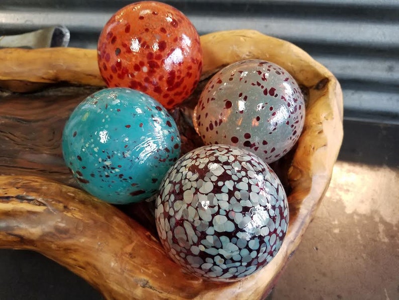 Speckled Floats Set Of Four 3 5 Decorative Glass Pond Etsy