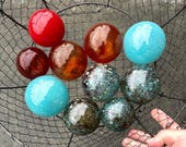 Turquoise Blue & Red Blown Glass Floats: Set of 10  Decor Balls, 2.75" Orbs - Avalon Glassworks