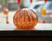 Blown Glass Sea Urchin Shell: Coral Peach Coastal 3.75" Sculpture - Avalon Glassworks