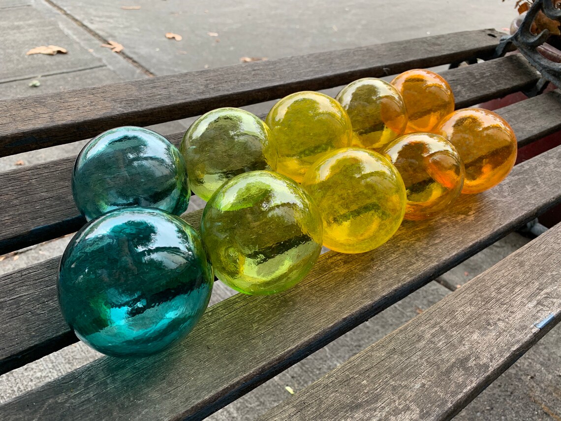 Beach Glass Floats Set of 10 Hand Blown Glass Balls Aqua Etsy