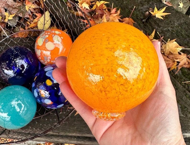 Blue Orange Turquoise Nautical Glass Floats, Set of 5 Hand Blown Spheres, Interior Design Balls, Garden Art Decor Orbs, Avalon Glassworks image 10