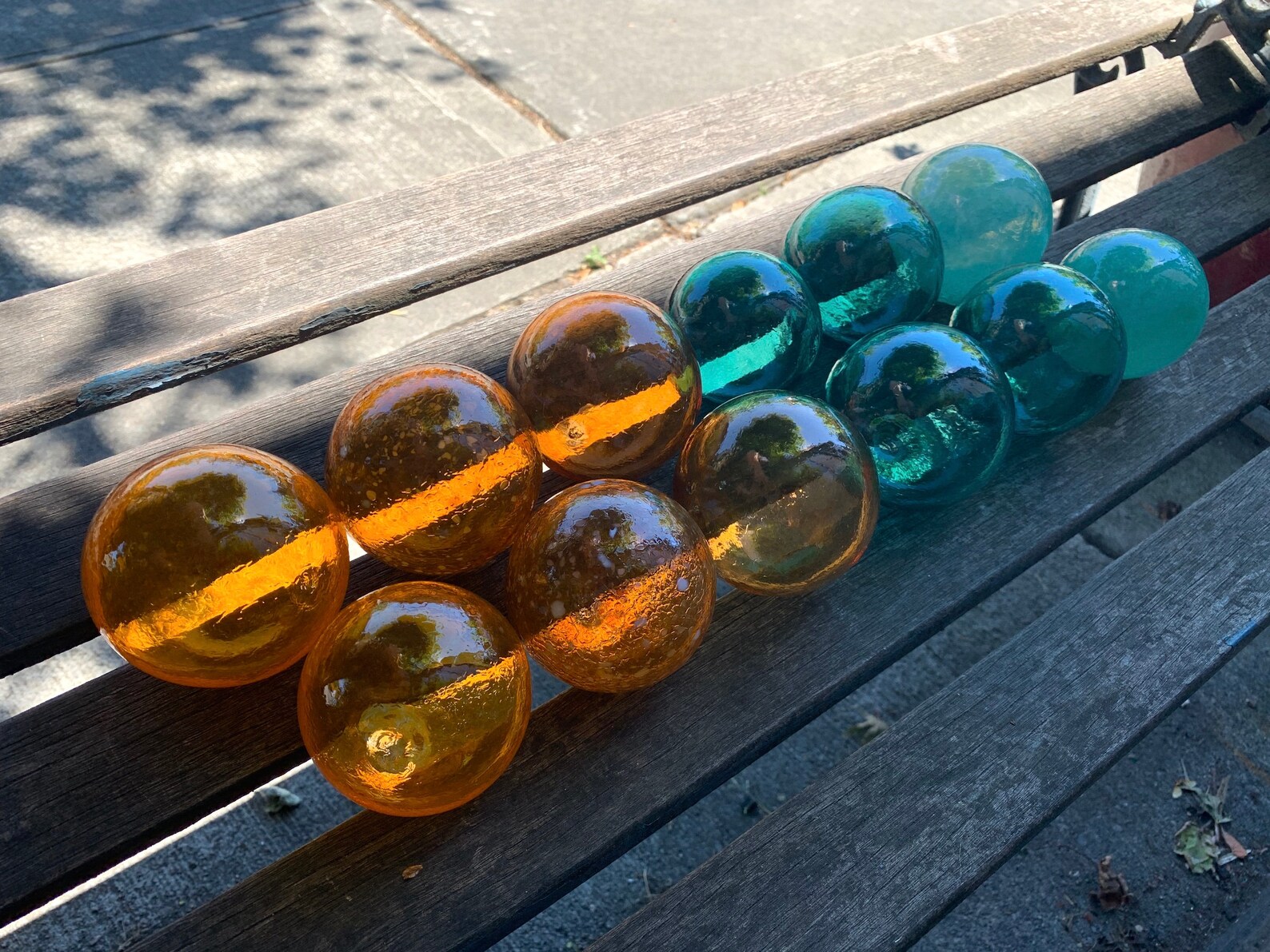 Teal and Orange Hand Blown Glass Balls Set of 12 Small Garden Etsy