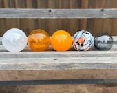 Blown Glass "Goldfish" Floats: Set of 5 Orange, White, Black Garden Balls, 2.75" Orbs - Avalon Glassworks