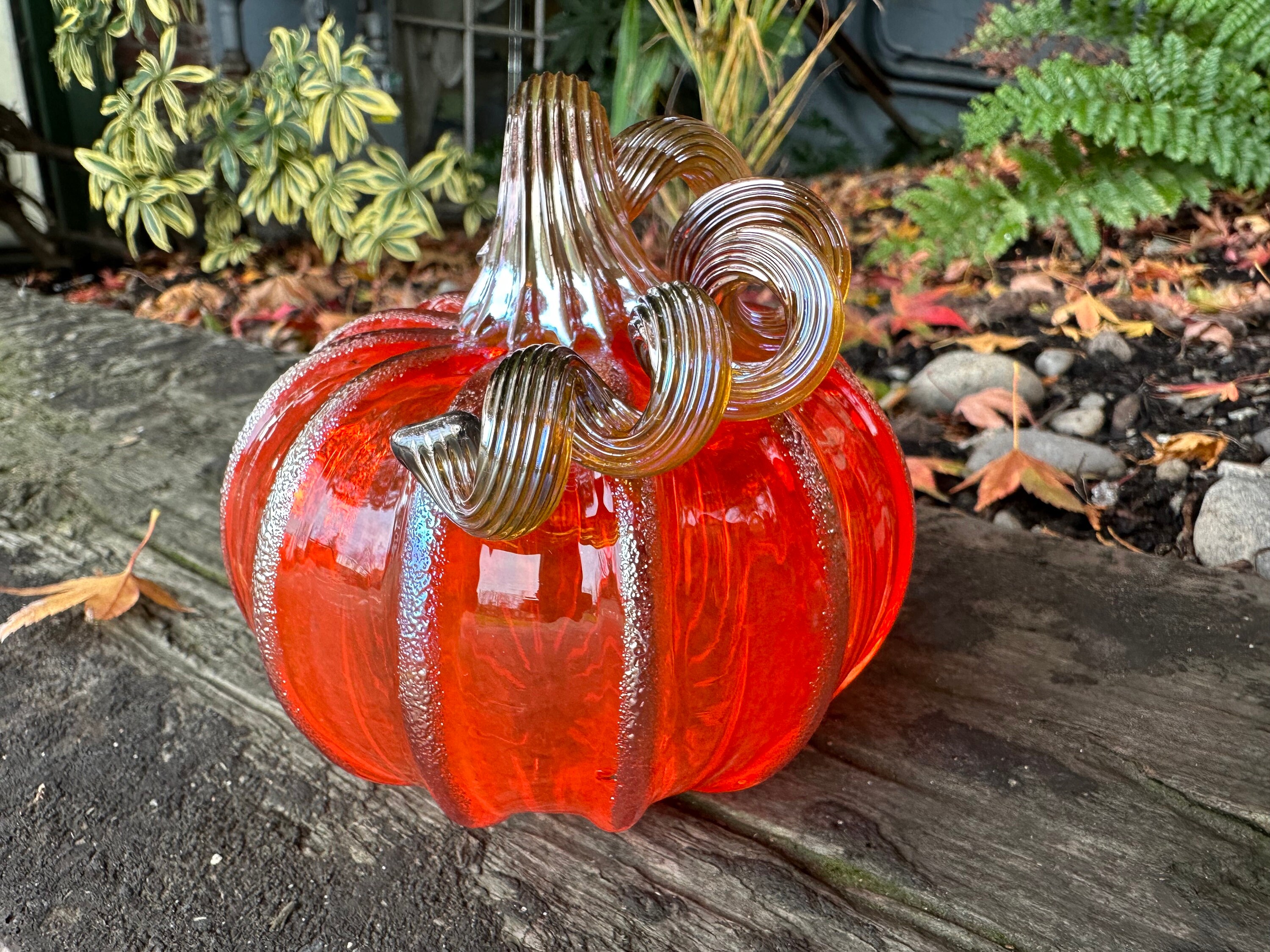Orange Glass Pumpkin 4 Transparent Decorative Gourd Gold Ribs