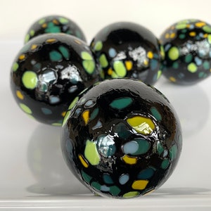 End-of-the-Day Mix Blown Glass Balls, Set of 5 Black Floats, 2.53 Garden Decor, Outdoor Art Spheres, Basket Filler, Avalon Glassworks image 2