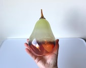 Yellow Red Blown Glass Pear: Autumn, Thanksgiving Table Decoration, 6.75"  Sculpture - Avalon Glassworks