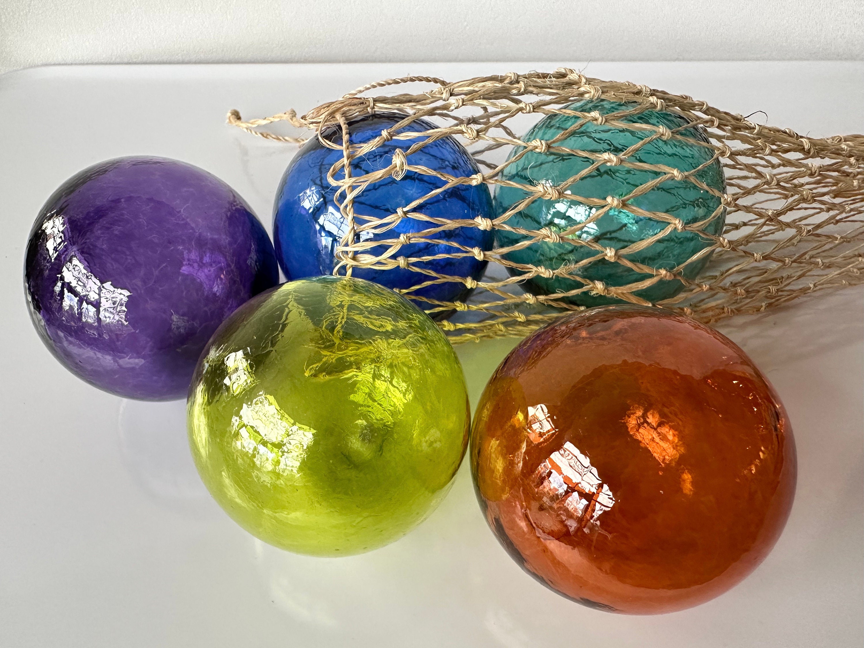 Nautical Jewel Tone Floats, Set of 5 Hand Blown 2.75 Glass Balls