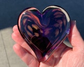 Purple & Gold Glass Heart, Solid 3" Violet Amethyst Paperweight Sculpture, Valentine Wedding Anniversary Friendship Gift, Avalon Glassworks