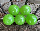 Chartreuse Green Floats, Set of 5 Hand Blown 2.75" Glass Balls, Bright Spring Grass Melon, Garden Interior Design Spheres, Avalon Glassworks