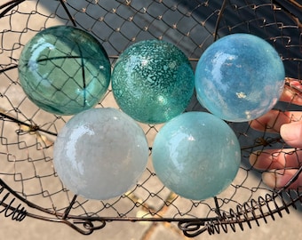 Blown Glass "Airy Blue" Floats: Set of 5 Decor Balls, 2.75" Orbs - Avalon Glassworks