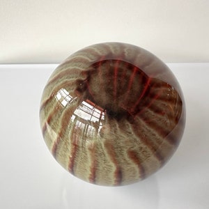 Cat's Eye Blown Glass Float, 4.5 Dark Red Beige Stripe Garden Ball, Outdoor Art Pond Orb, Interior Design Decor Sphere, Avalon Glassworks image 4