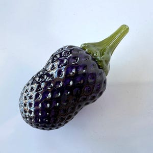 Glass Blackberry, 3.25&quot; Dark Purple Berry Fruit Sculpture, Green Stem, Solid Paperweight, Decorative Summer Kitchen Art, Avalon Glassworks