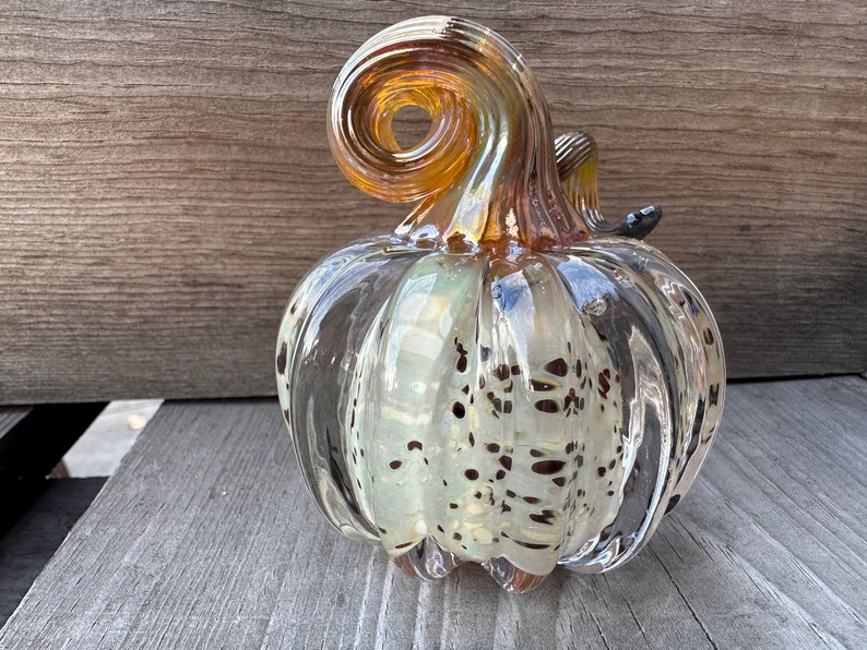 Gold Brown Spot Glass Pumpkin, Solid Paperweight 3 Decorative Autumn Squash Sculpture Table Mantel Thanksgiving Decor, Avalon Glassworks image 3